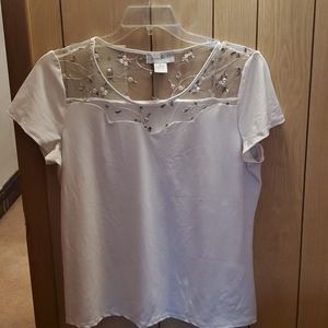 Emma & Olive Ivory top with little flowers embroidered on mesh